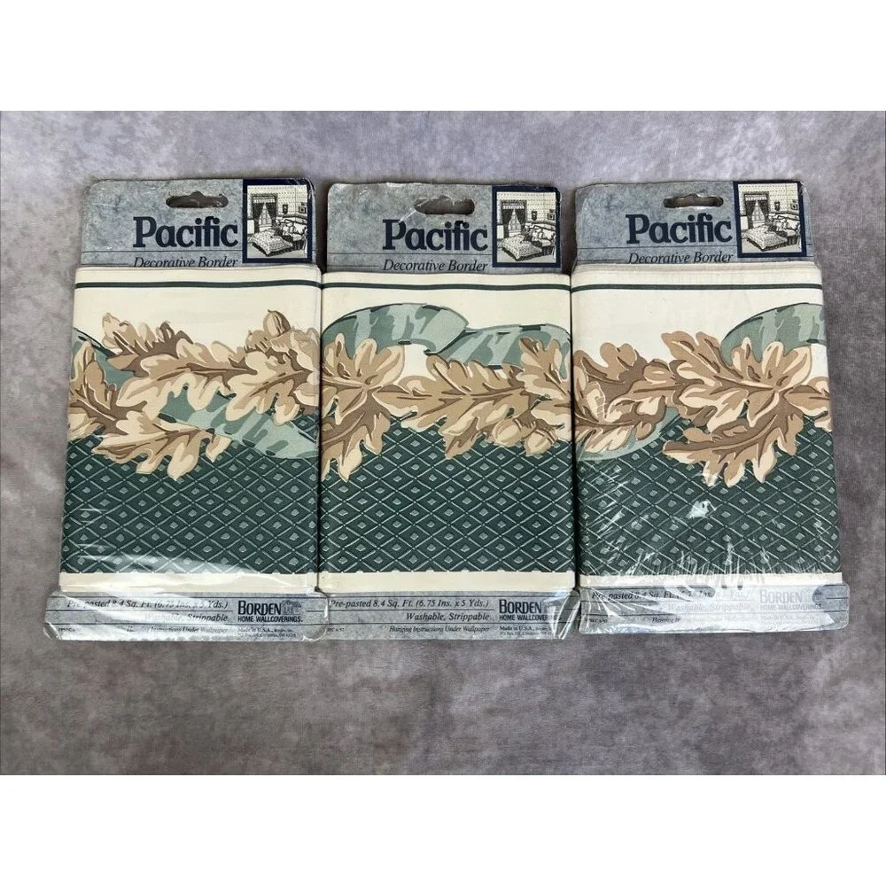 3 Rolls Wallpaper Border Diamond Leaves Granny Core Cottage 15 Yards In All VTG